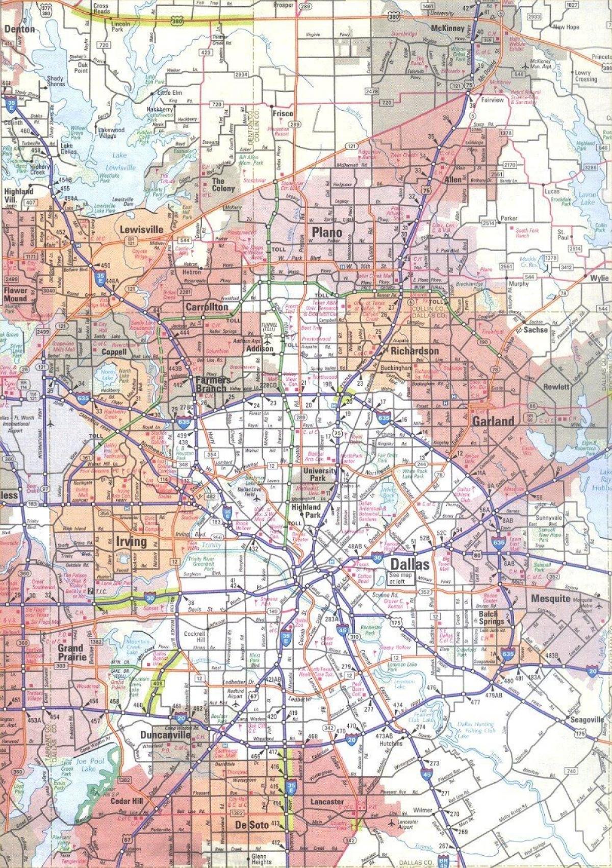 mappa di Dallas in Texas, zona