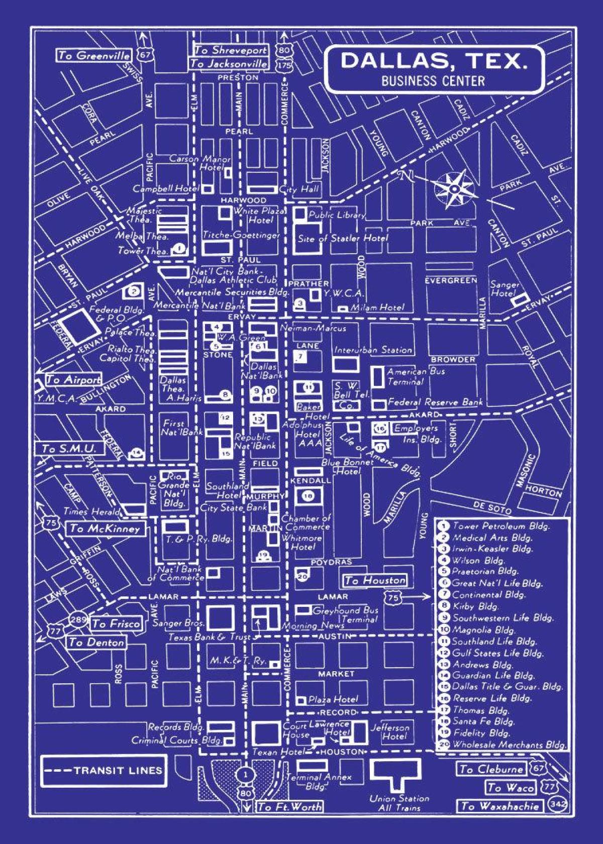 mappa del centro di Dallas
