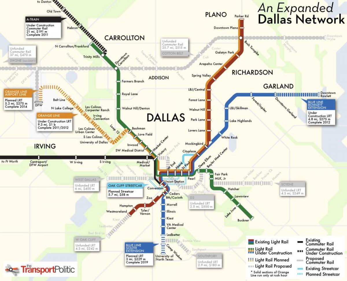 Dallas treno mappa del sistema di