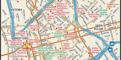 Mappa del centro di Dallas, strade